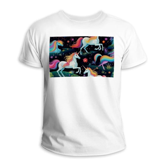 Rainbow Unicorn Classic White 100% Cotton T-Shirt for Men - Soft and Breathable Casual Tee for Everyday Wear - Lightweight Crewneck Top in Pure Cotton Fabric
