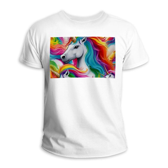 Rainbow Unicorn Classic White 100% Cotton T-Shirt for Men - Short Sleeve Casual Tee - Comfortable Breathable Fabric - Versatile Wardrobe Essential