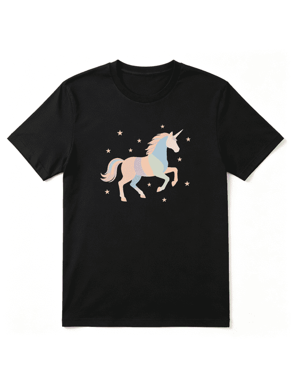 Rainbow Unicorn Colorful Animal Cool Graphic Tee for Women, Playful Birthday Gift Cotton Short Sleeves T-Shirt