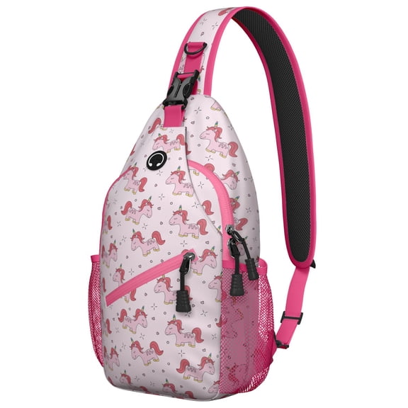 Rainbow Unicorn Crossbody Sling Backpack for Women, Cute Fantasy Cartoon Print Travel Daypack with Stars, Clouds, and Butterflies