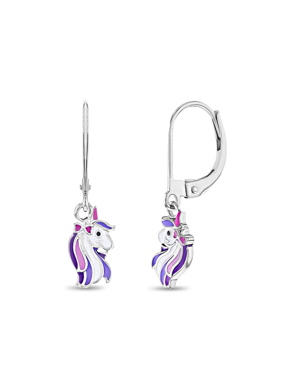 Rainbow Unicorn Dangle Children's / Girls Earrings Lever Back - Sterling Silver