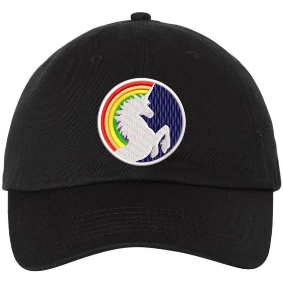 Rainbow Unicorn Embroidered Dad Hat LGBTQ+ Pride Gender Neutral Fashion Unisex Love Hat (Black)
