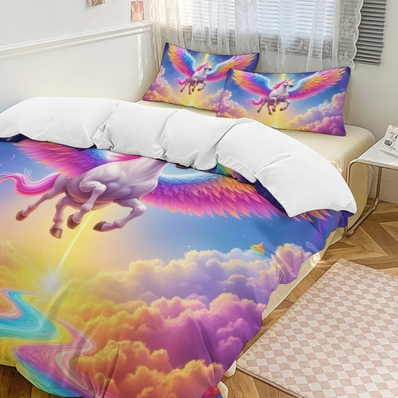 Rainbow Unicorn Fantasy Sky Bedding Set Couple Bedclothes Pillowcase Customized Home Textiles Bed Set for Bedroom Decoration