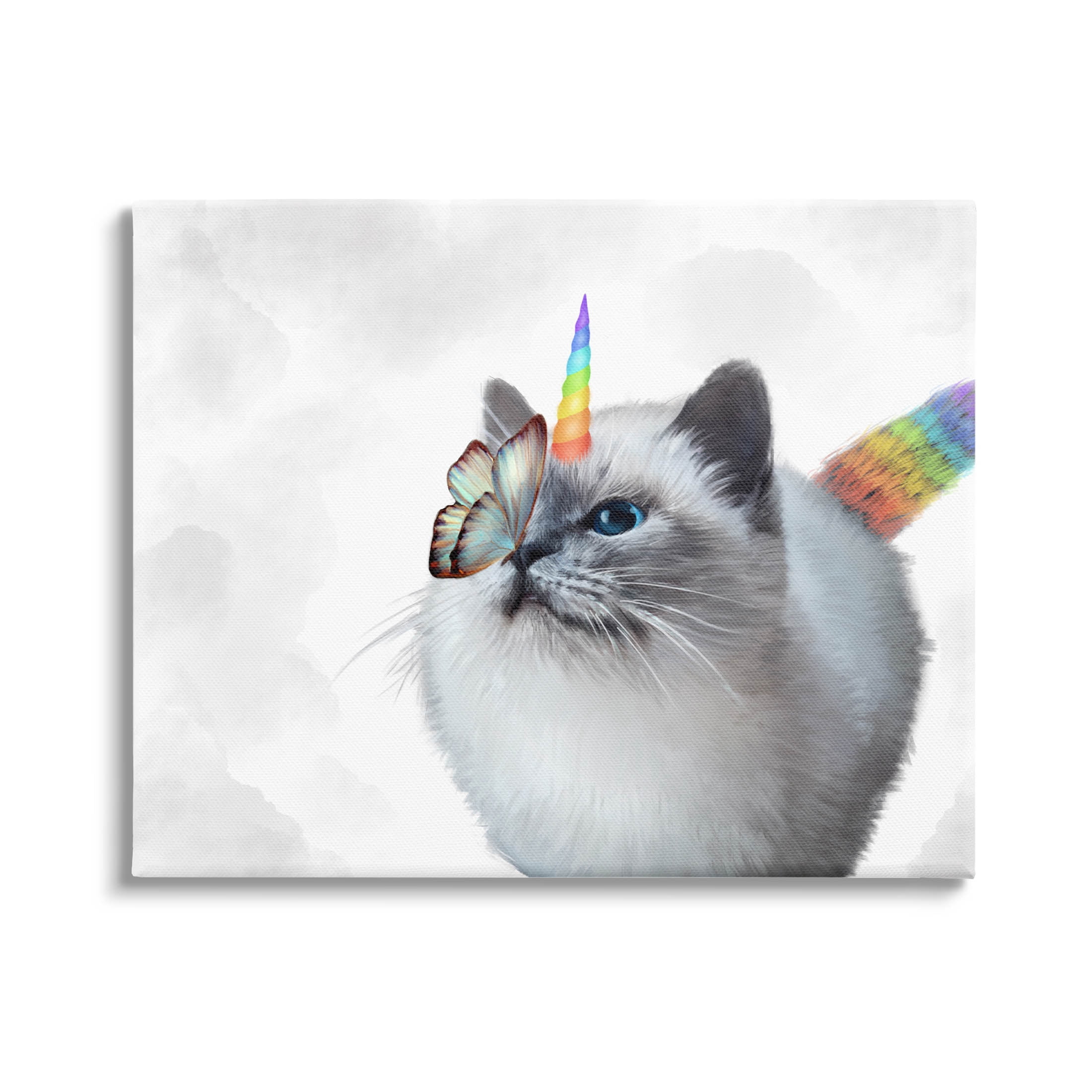 Rainbow Unicorn Kitten Butterfly Animals & Insects Graphic Art Gallery Wrapped Canvas Print Wall Art