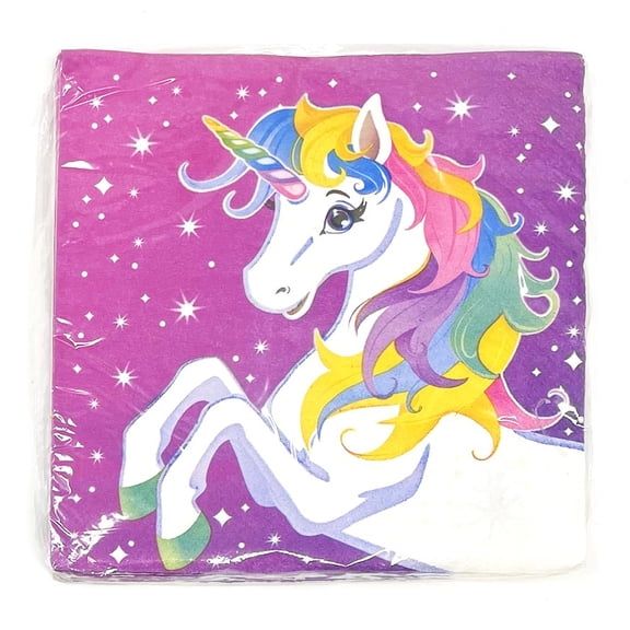 Rainbow Unicorn Large Disposable Party Napkins - Pack of 16