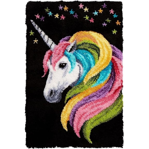 60*40cm Rainbow Unicorn Latch Hook Kit Rug DIY Crochet Rug Making Kit Animals Patterns Craft, Home Carpet Embroidery Crafting Arts