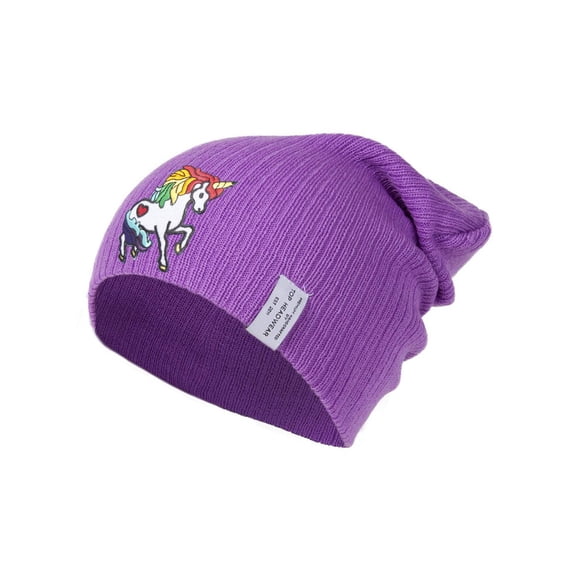 Rainbow Unicorn Long Rib Beanie - Lavender