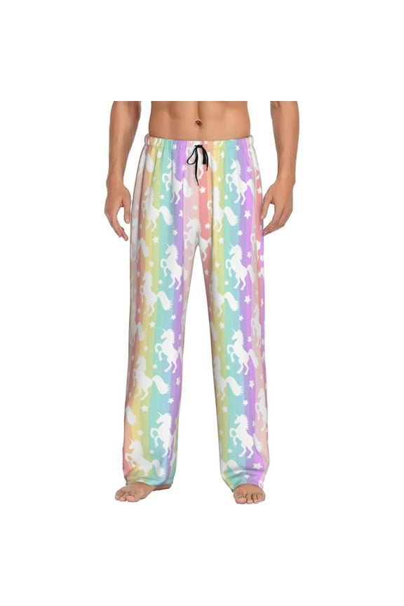 Rainbow Unicorn Men'S Pajama Pants Soft Sleep Lounge Pants Pjs Bottoms With Pockets Large