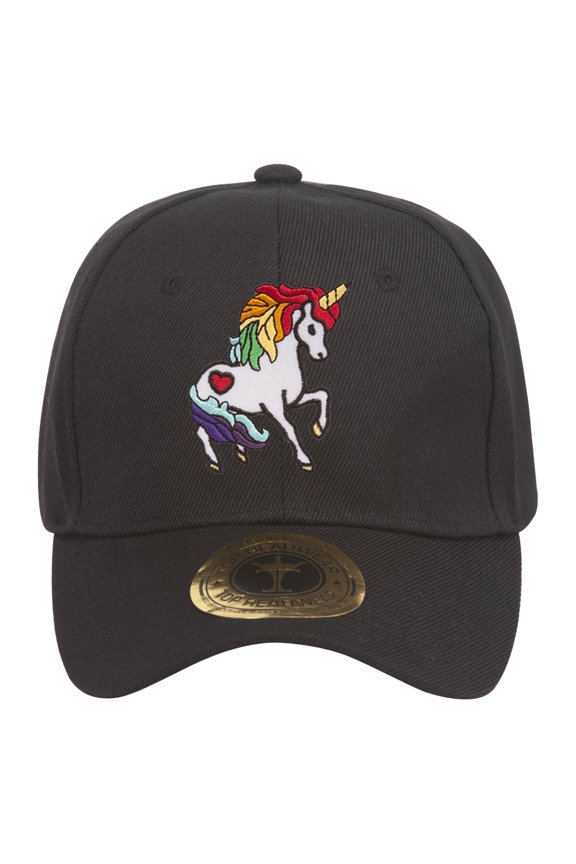 Rainbow Unicorn Patch Black Adjustable Baseball Cap