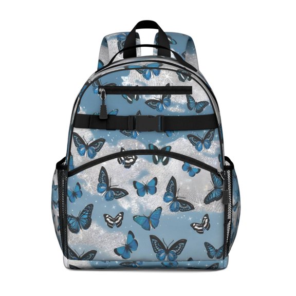 Blue Butterfly Cloud Pattern Backpack for School,Cute School Bag,Schoolbag with Adjustable Shoulder Straps & Padded Back,15.25"x11.5"x5.25"