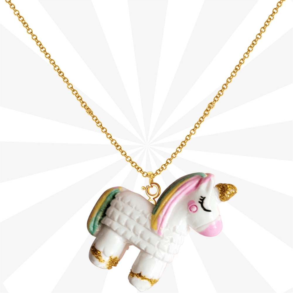 Rainbow Unicorn Pendant Necklace for Girls Ages 3-10 | 20 inches Long Resin and Stainless Steel by Pivey & Co.