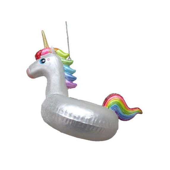 Rainbow Unicorn Pool Float Christmas Holiday Ornament Glass