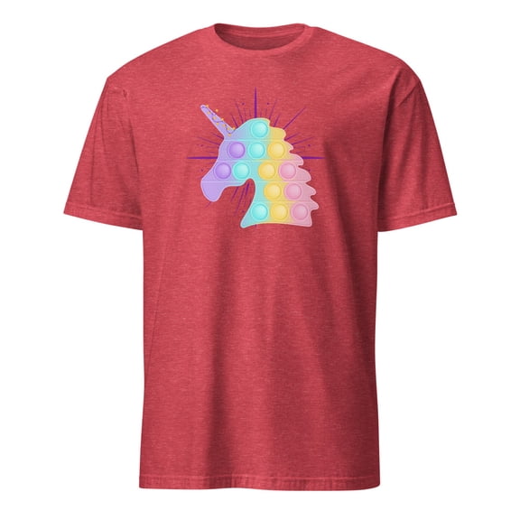 Rainbow Unicorn Pop It Kids Cute Christmas Lights T-Shirt (Heather Red, S)