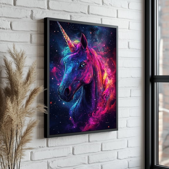 Rainbow Unicorn Print, Colorful Fantasy Unicorn Portrait, Unframed Paper Poster 24x36in
