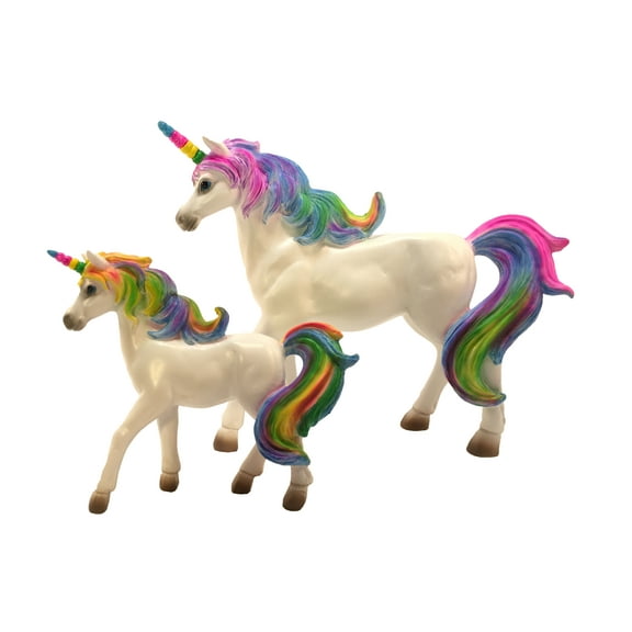 Rainbow Unicorn Set: Mother Unicorn (Alana) and Daughter Unicorn (Penelope) Miniatures Unicorn Statues for your fairy garden