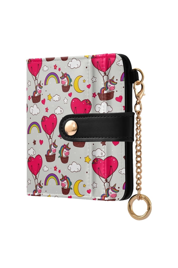Rainbow Unicorn Small Wallet for Women RFID Blocking Bifold PU Leather Credit Card Holder with Zipper Coin Pocket Compact Cute Travel Purse Magnetic Snap 7 Card Slots