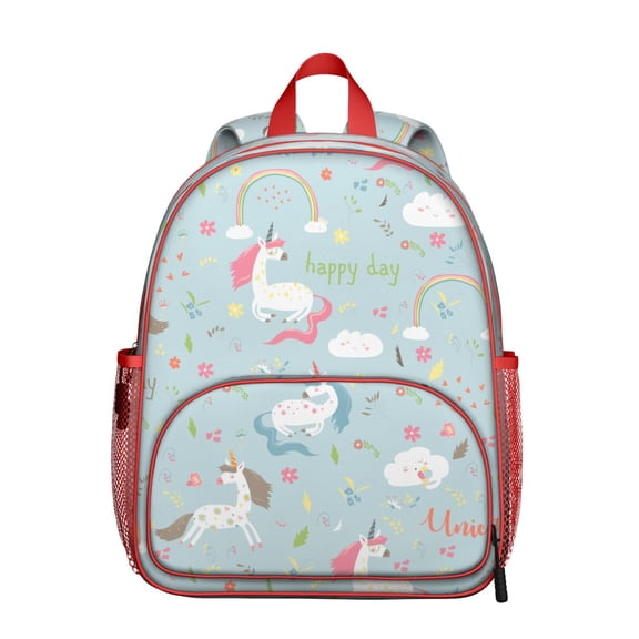 Rainbow Unicorn Student Backpack – Watercolor Artistic Unicorn Illustration with Clouds, Moon, Stars and Sparkly Magical Design