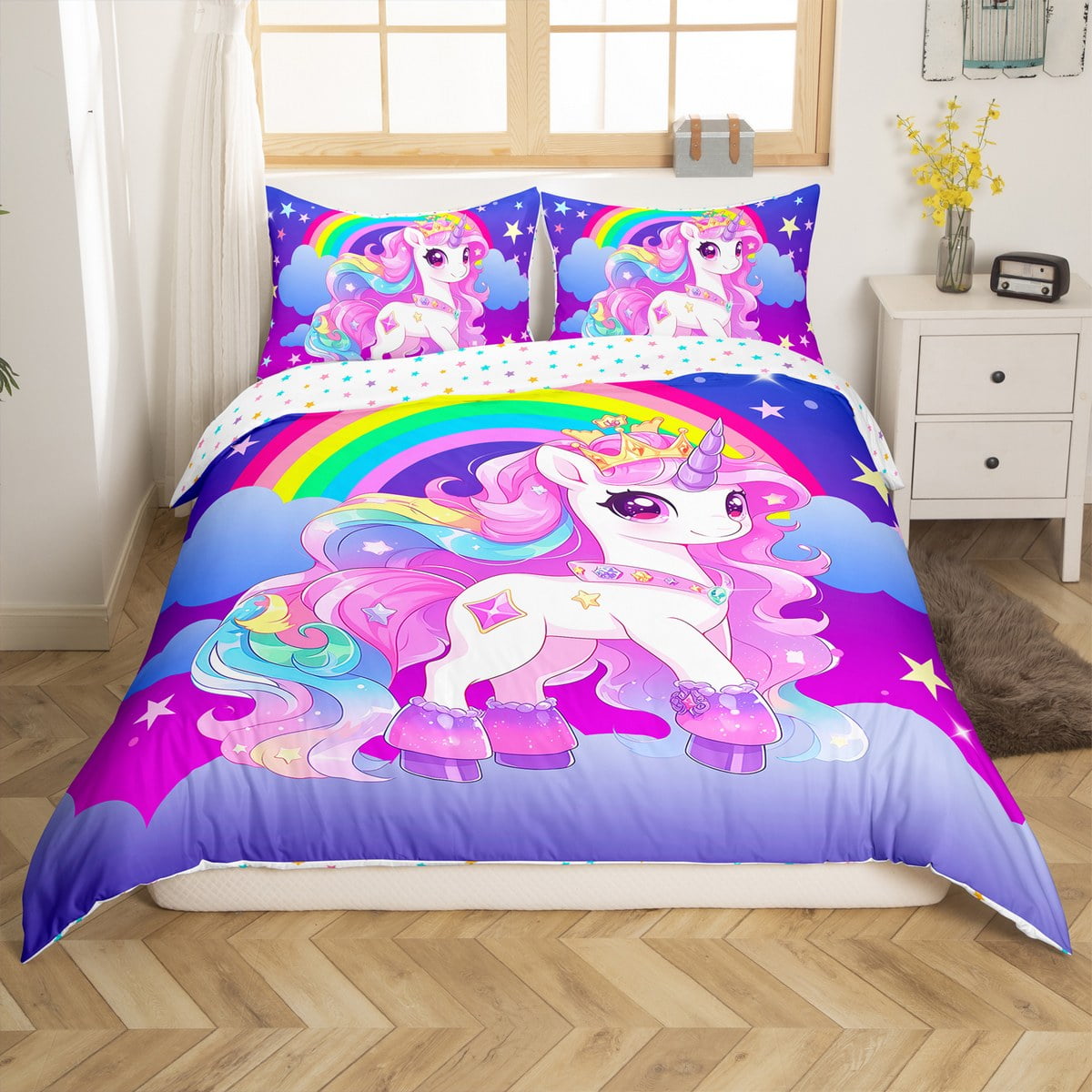 Rainbow Unicorn Twin Bedding Princess Duvet Cover,Cartoon Magical Horse ...