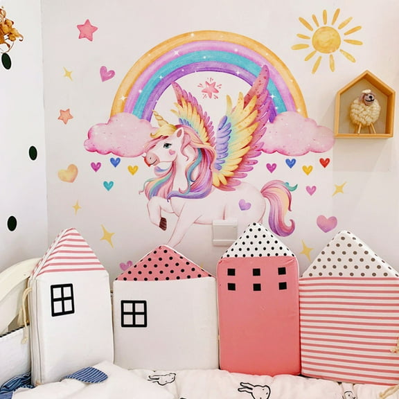 Rainbow Unicorn Wall Decals Unicorn Wall Stickers Rainbow wall decal Rainbow Balloon Clouds Unicorn Wall Stickers DIY Peel and Stick Baby Nursery Girls Bedroom Daycare Wall Decor