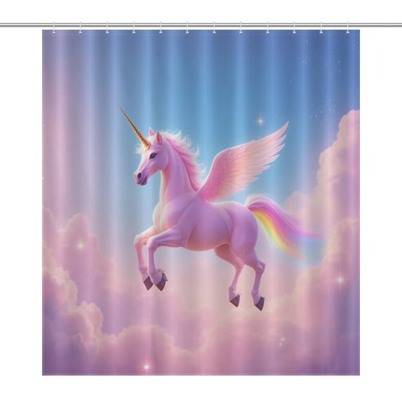 Rainbow Unicorn in Clouds-1 Shower Curtain Ornament Bathroom Curtains with Fabric Bathroom Decor