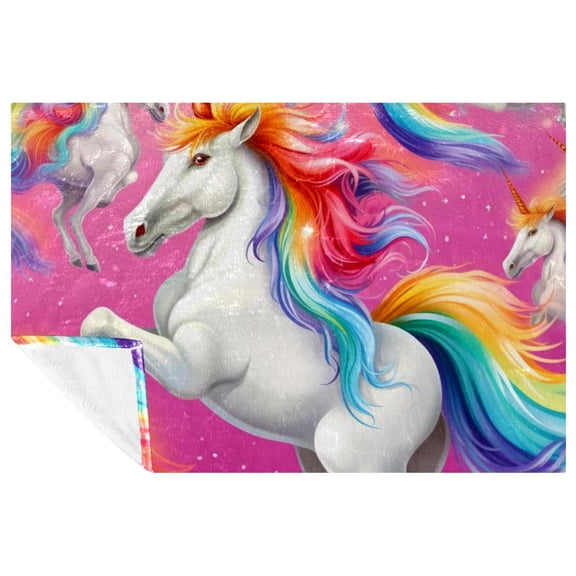 Rainbow Unicorns Fluffy and Cozy Microfiber Throw Blanket - Soft and Warm Printed Lightweight Blanket for Sofa, Bed, Couch, Office, and Camping