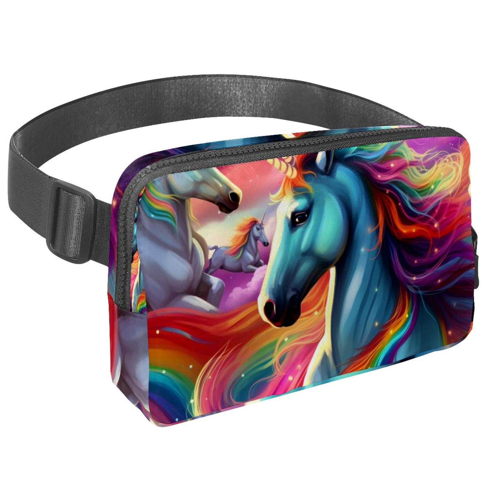 Rainbow Unicorns Lightweight Adjustable Sling Bag Running Belt Waist Pack with Extension Strap Unisex