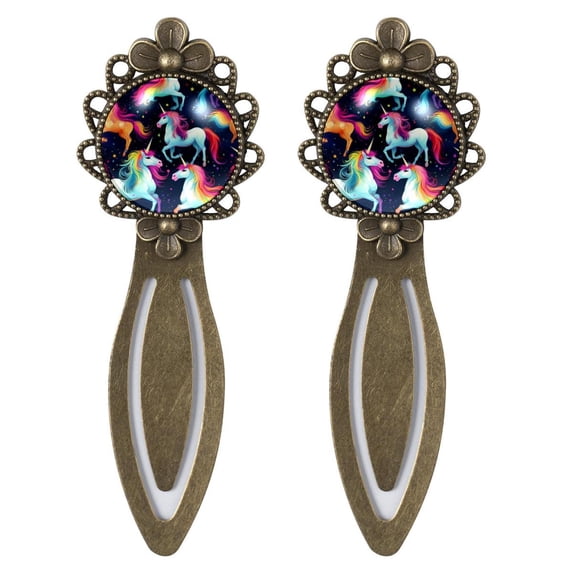 Rainbow Unicorns Set of Vintage Copper-Colored Lace Bookmarks - Stainless Steel Book Markers for Readers and Book Lovers