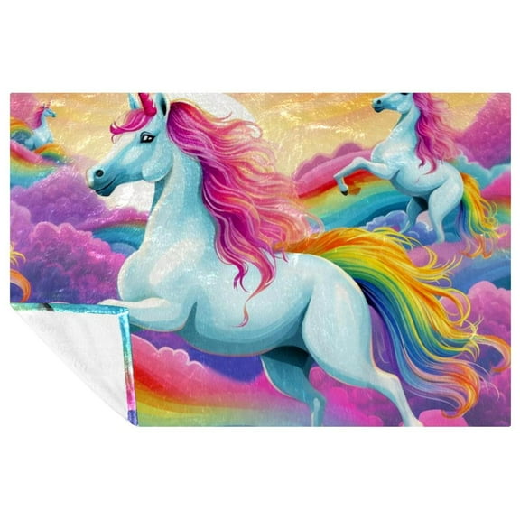 Rainbow Unicorns Super Soft Microfiber Throw Blanket - Lightweight Fluffy Blankets for Sofa, Bed, Couch, Office, and Camping