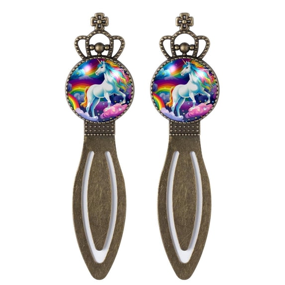 Rainbow Unicorns Vintage Copper Crown-Shaped Bookmarks: Stainless Steel Book Accessories - a Gift for Readers and Book Lovers