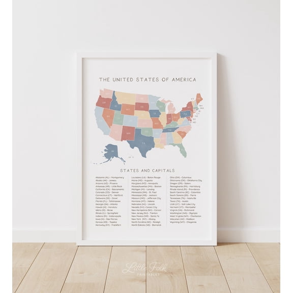 Rainbow United States Map Poster Us Educational Wall Art Classroom Decor Poster, Unframed Size 8x12