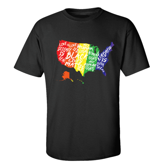 Rainbow United States of America Equality Love Unity Short Sleeve T-shirt-Black-large