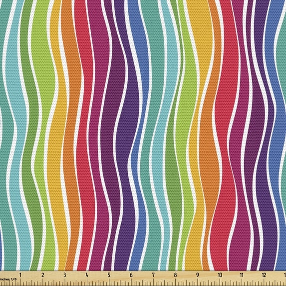 Rainbow Upholstery Fabric by the Yard, Colorful Swirls Vertical Waves Rhythmic Design Cheerful Funky Retro Graphic, Decorative Fabric for DIY and Home Accents, 3 Yards, Multicolor by Ambesonne