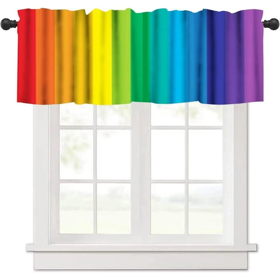 Rainbow Valance Curtains for Small Kitchen Windows Rod Pocket Window Valances Colorful Rainbow Stripe Pattern Topper Curtain Valances for Living Room Bedroom 54Wx18Inch