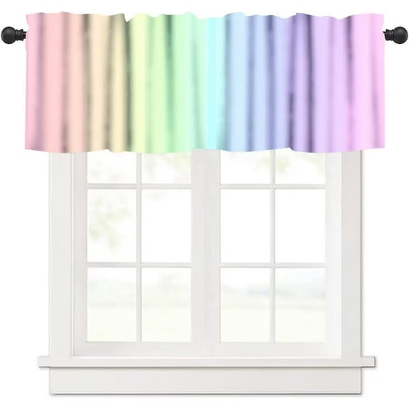 Rainbow Valances for Girls Room,Cute Pastel Colorful Strip Printed Rod Pocket Short Curtain Valance for Baby Room Kids Bedroom Nursery Bathroom Kitchen,1 Panel,54" x 18"