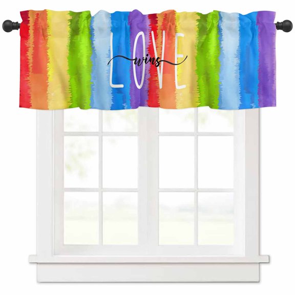 Rainbow Valances for Windows Farmhouse Kitchen Curtains Valances Rod Pocket Valance Curtains for Kitchen Windows Cartoon Colorful Gradient Striped Funny Art Window Valances for Bathroom 42"x12"