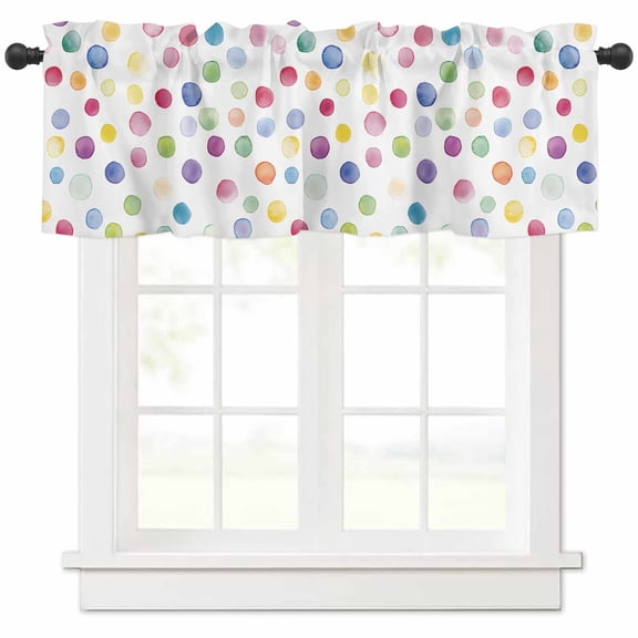 Rainbow Boho Valances for Windows Farmhouse Kitchen Curtains Valances Rod Pocket Valance Curtains for Kitchen Windows Colored Minimalist Geometric Polka Dots Window Valances for Bathroom 42"x18"