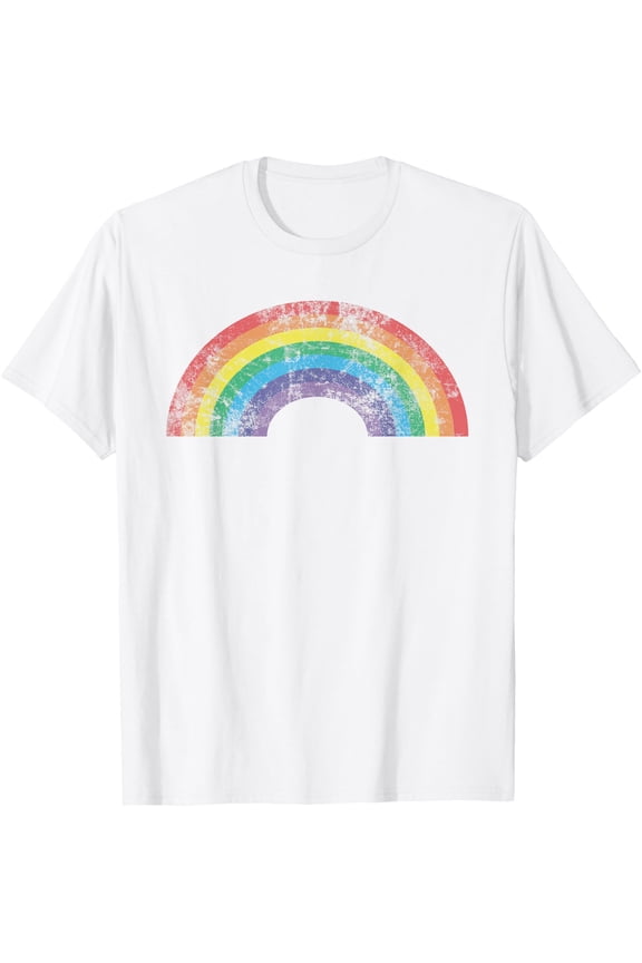 Rainbow Vintage Retro 80's Style Gift Men Women Gift T-ShirtMen and women, White T-shirt, size: Extra large