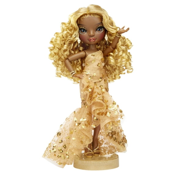 Rainbow Vision Rainbow High Rainbow Divas- Meline Luxe (Gold Yellow) Fashion Doll. 2 Designer Outfits to Mix & Match w/ Vanity Playset, Gift for Kids 6-12 Years & Collectors