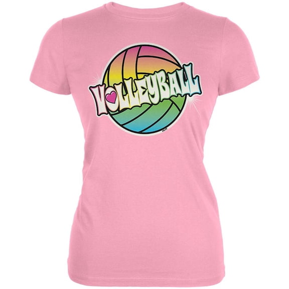 Rainbow Volleyball Neon Juniors Soft T Shirt Blush Pink 2XL