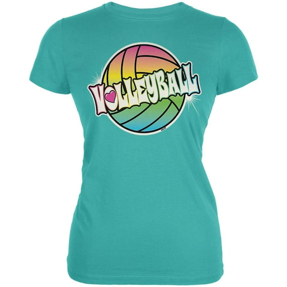 Rainbow Volleyball Neon Juniors Soft T Shirt Teal X-LG