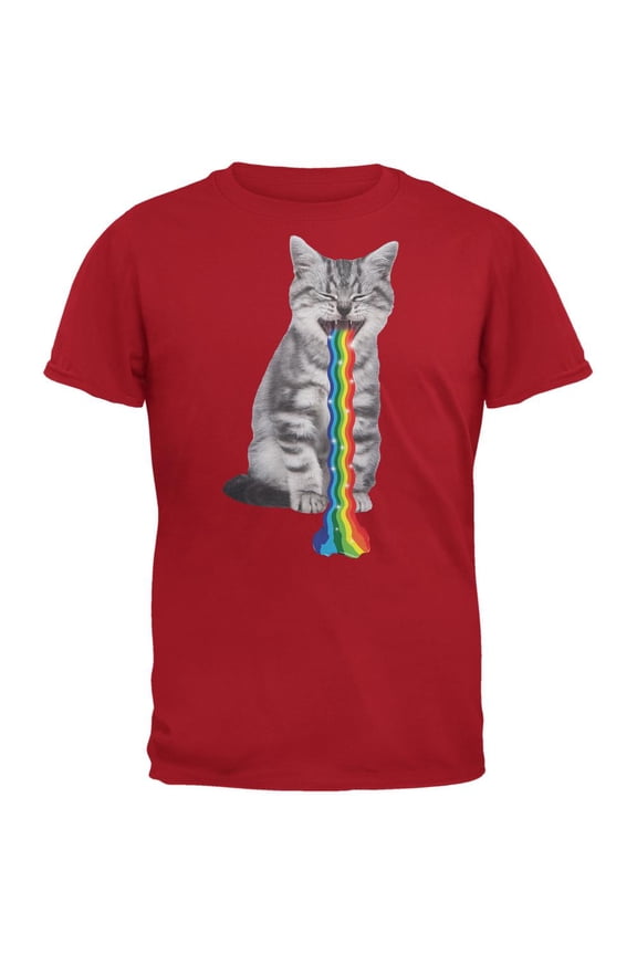 Rainbow Vomit Cat Red Adult T-Shirt - Medium