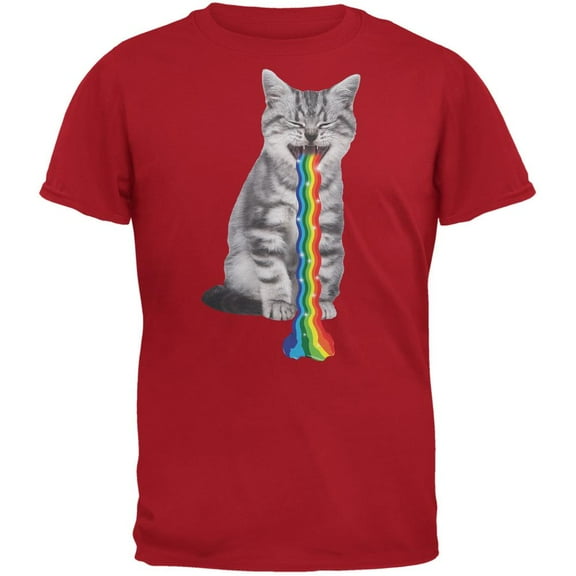 Rainbow Vomit Cat Red Adult T-Shirt - Small
