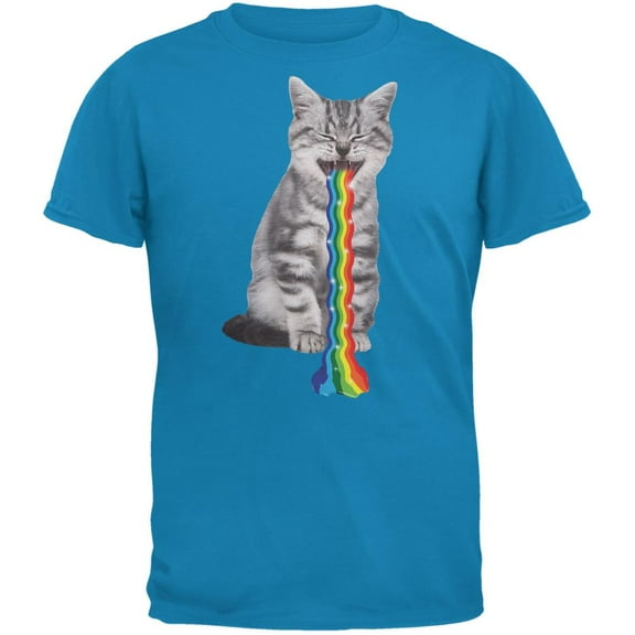 Rainbow Vomit Cat Sapphire Blue Adult T-Shirt - X-Large