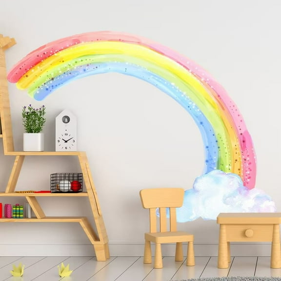Rainbow Wall Decals - Large Watercolor Rainbow Wall Decor Stickers for Kids' Room, Peel and Stick Half Art Murals for Girls' Room/Bedroom