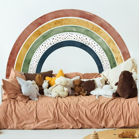 Rainbow Wall Decals - Large Watercolor Rainbow Wall Decor Stickers for Kids' Room, Peel and Stick Half Art Murals for Girls' Room/Bedroom