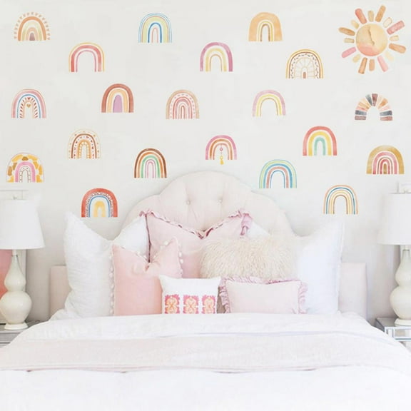 Rainbow Wall Decals for Girl Bedroom Kids Room Decor, Peel and Stick Wallpaper Rainbow Wall Stickers Mural Vinyl