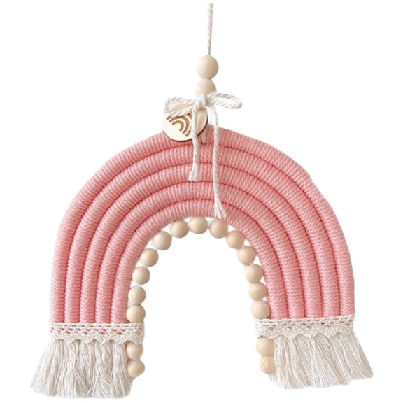 Rainbow Wall Hanging Hand-Woven Tassel Tapestry Macrame Wall Hanging with Wood Bead for Nursery Room Decoration