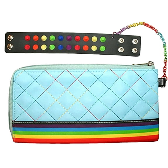 Rainbow Wallet Wristlet and Rubber Rainbow Spiked Bracelet - Gay Pride