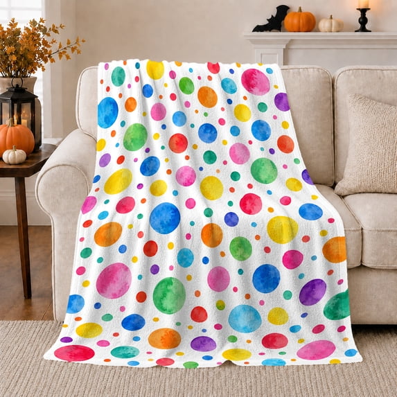 Rainbow Watercolor Confetti Dots Polka Dot, Playful Artistic Scene, Soft Flannel Blanket for Living Room and Bedroom, Art Lovers Housewarming Gift, Artistic Home Decor