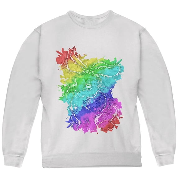 Rainbow Watercolor Easter Bunny Youth Sweatshirt White YMD